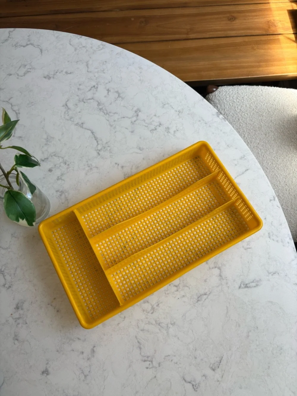 Vintage Mesh Yellow Plastic Flatware Organizer Tray 1970s